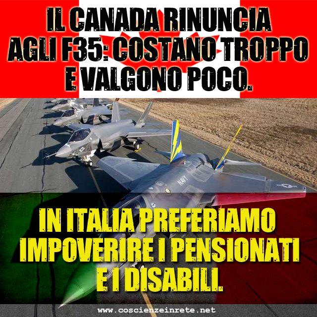 Scopri di più sull'articolo No agli F35 dal Canada. E noi?  Il nostro governo ama le bufale.